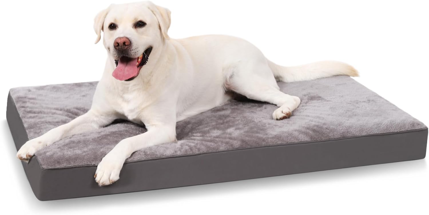 KSIIA Cushion for Large and Medium Dogs, Removable and Washable, Orthopaedic Foam Dog Bed, Non-Slip Base, Machine Washable, Dog Mat, Grey, 90 x 55 x 7 cm