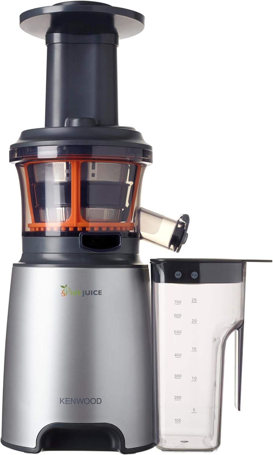 Kenwood JMP601SI PureJuice Estrattore di Succo a Freddo, Centrifuga Slow Juicer con Accessorio Sorbetto, 150 W, 1.3 Litri, Plastica, Argento