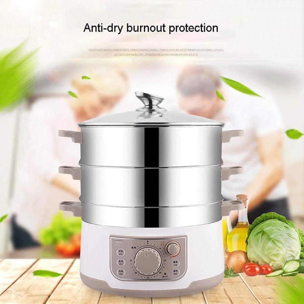 13L Stainless Steel Food Steamer Steamer, Energy Saving 3 Levels with 60 Minute Timer, 1500W Compact Meat and Dumpling Steamer