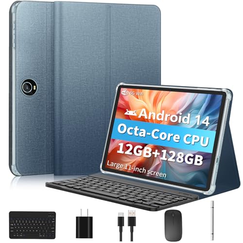 Tablet da 11 pollici, Android 14, certificato GMS 2024, Octa Core, con tastiera/mouse/case12 GB di RAM 128 GB ROM 1 TB espandibile, 8000 mAh, ricarica rapida, 5 GWiFi, BT5.0, FM, GPS (blu) : Informatica