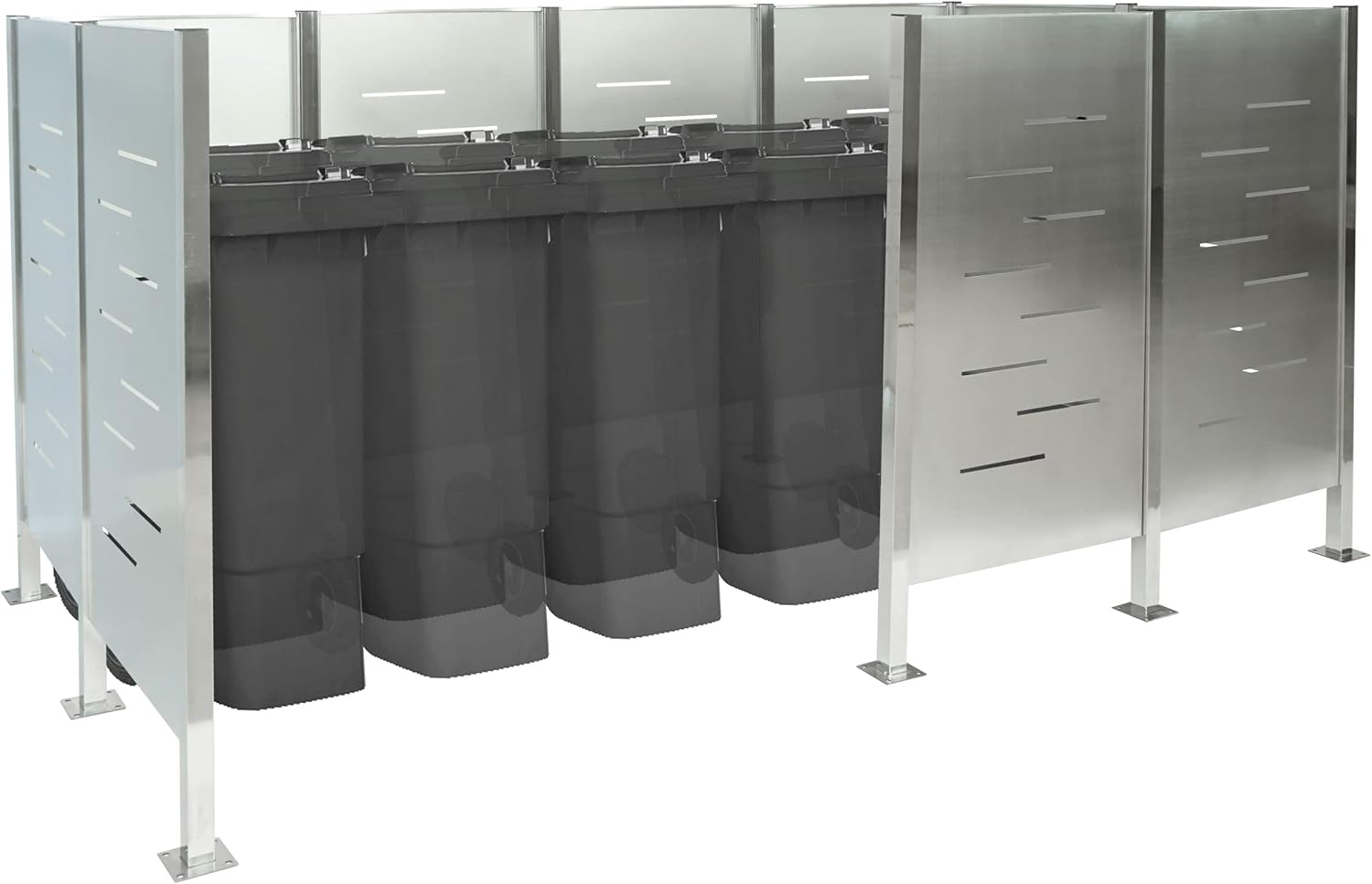 Recinzione fendivista bidoni box spazzatura rifiuti HWC-J55 166x326x151cm acciaio inox