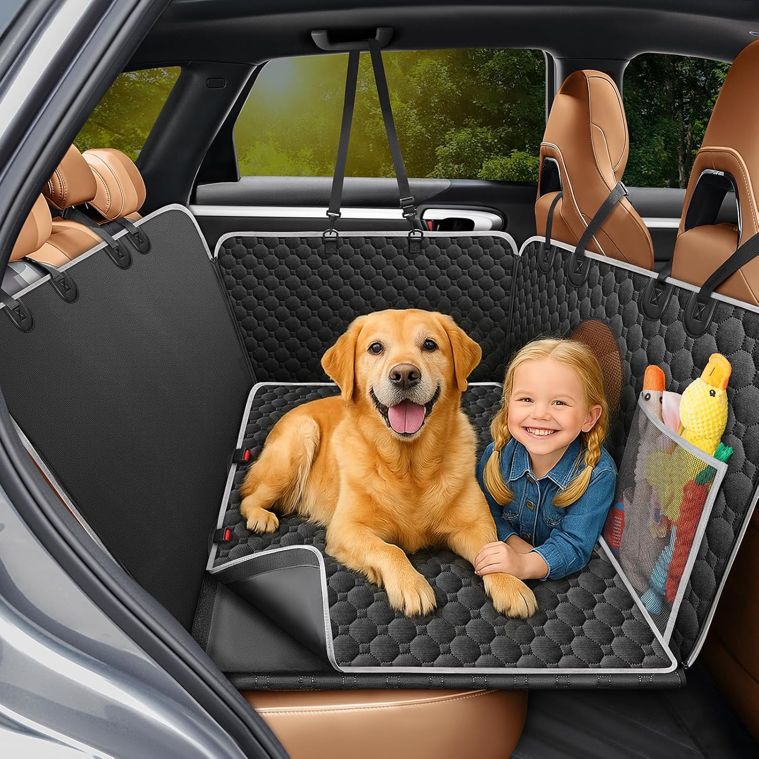 Taygeer Coprisedile Auto per Cani, Impermeabile Telo Auto per Cani Sedile Posteriore con Finestra a Griglia, Coprisedili Anti-Graffio per Cane, Antiscivolo Telo Cane 145x136 CM per Macchina SUV, Nero