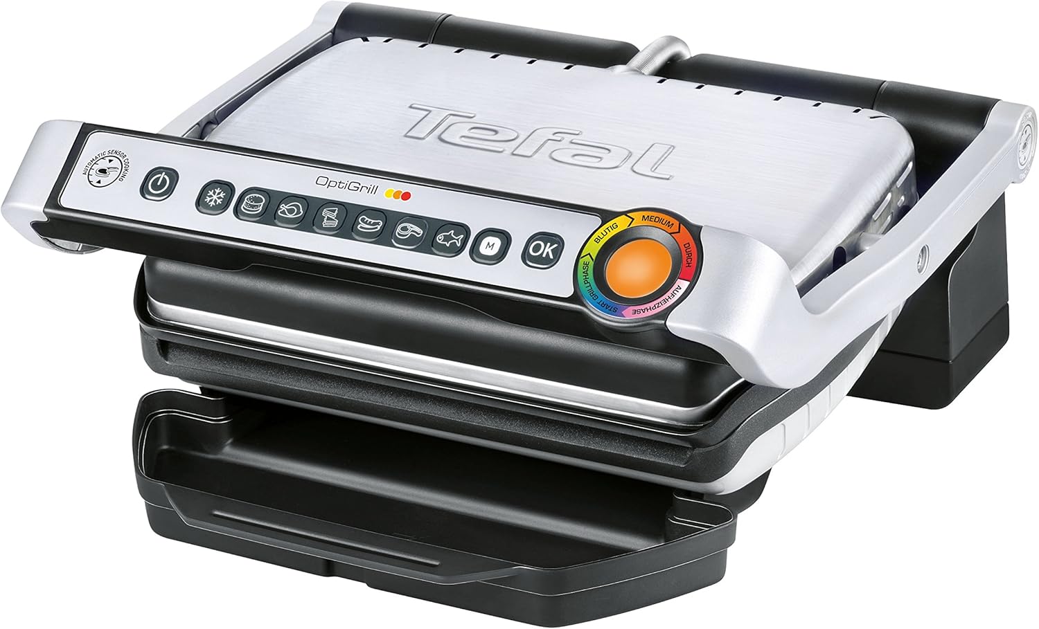 Grill elettrico Tefal GC702D, 2000 W (visualizzazione automatica del livello di cottura, 6 programmi preimpostati, in acciaio inox) nero/argento XL Grillfl?che (40 x 20 cm)