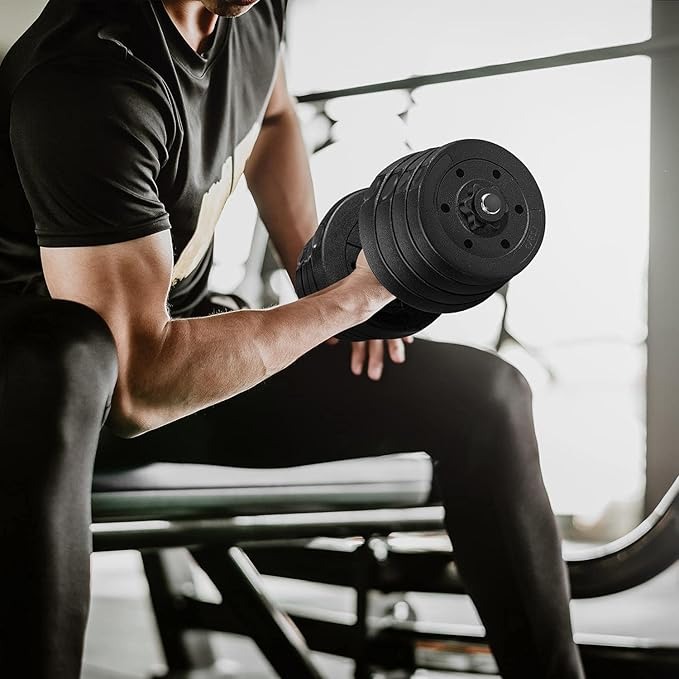 Yaheetech Set di 2 Manubri Palestra Casa con Piastre Diversi Pesi Coppia Manubrio Regolabile Nero