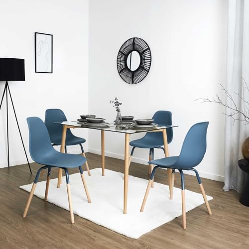 HOME DECO FACTORY, HD0331, Set di 4 sedie Pp Phenix, Les P'Tits Prix, mobili, sedile, poltrona da tavolo, sedia, 48,5 x 85,8 x 46 cm, altezza seduta 48 cm, blu anatra, Marrone verde acqua, TU : Casa e cucina