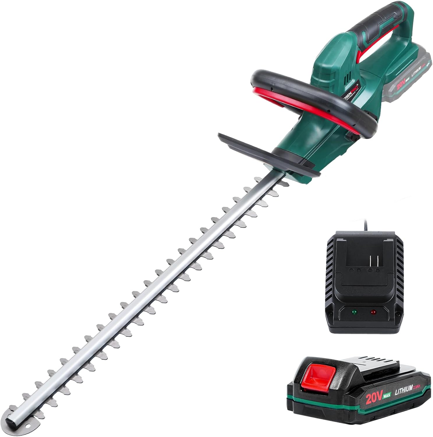 Tagliasiepi a Batteria, POSENPRO Tagliasiepi Elettrico con 2.0Ah Batteria, Tagliasiepi Senza Fili, 45 cm Lunghezza Lama, 14 mm Distanza tra i Denti, Ideale per Siepi, Rami, Arbusti, Ramoscelli