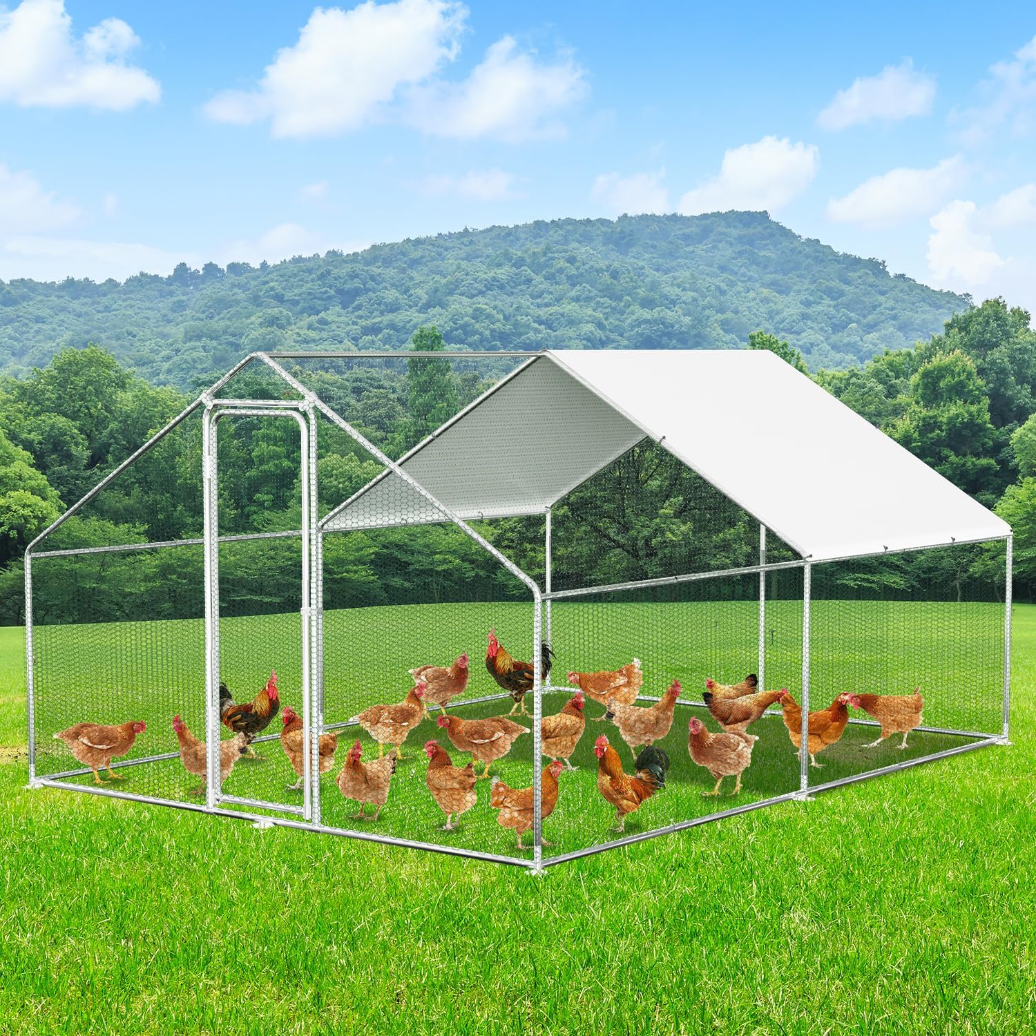 Herrselsam Outdoor Chicken Coop Sheep 3x2x2m Chicken Coop Outdoor with Galvanized Frame, Fence with Waterproof Fabric Cover, Lock for Chickens, Ducks and Rabbits