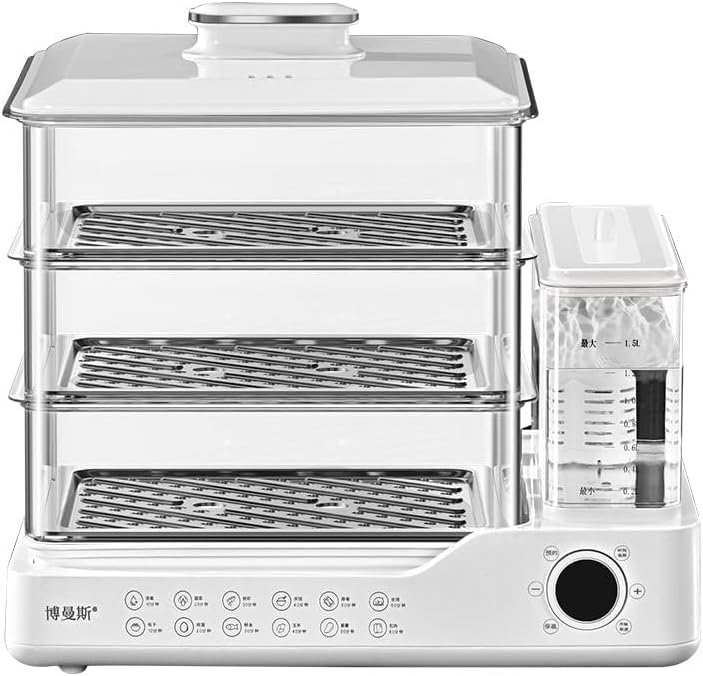 Electric Steamer with 24 Litre Capacity – 3 Levels Electric Steamer with Touch Screen Display, 12 Hours Appointment – Compact Design, Independent 1.5 Litre Water Tank, Easy D