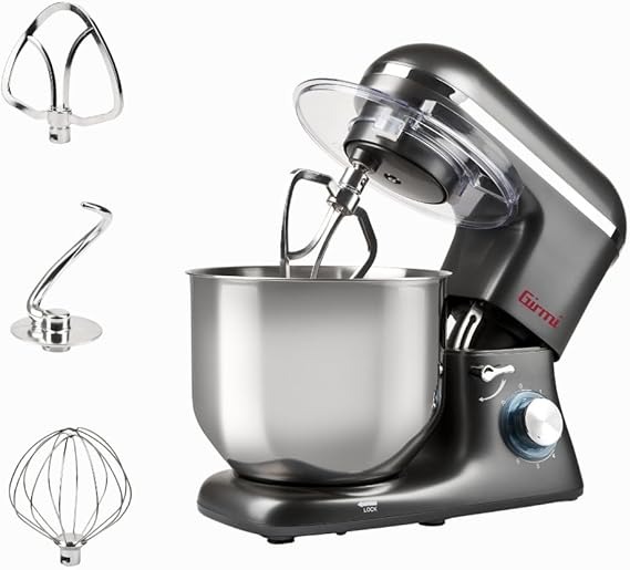 Girmi IM46 Impastatrice Planetaria, 1800 W Max, 8 Litri, 6 Velocità, Pulse, Contenitore inox, Dispositivo di sicurezza, Accessori inclusi, Grigio Antracite