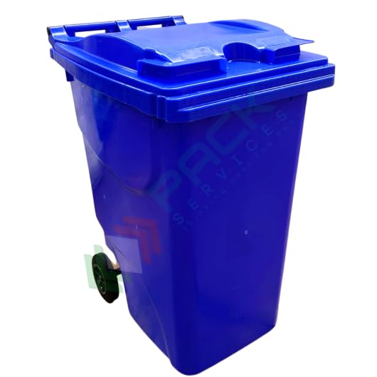 Bidone spazzatura per la raccolta differenziata rifiuti, capacità 360 Lt, certificato UNI EN 840, per uso esterno, colore blu