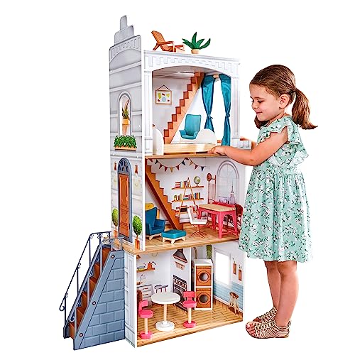 KidKraft Casa delle Bambole in Legno Rowan con Accessori e Mobili inclusi, Set da Gioco a 4 Piani con Terrazza sul Tetto per Bambole da 30 cm, Giocattolo per Bambini 3  Anni, 10238 : Amazon.it: Giochi e giocattoli