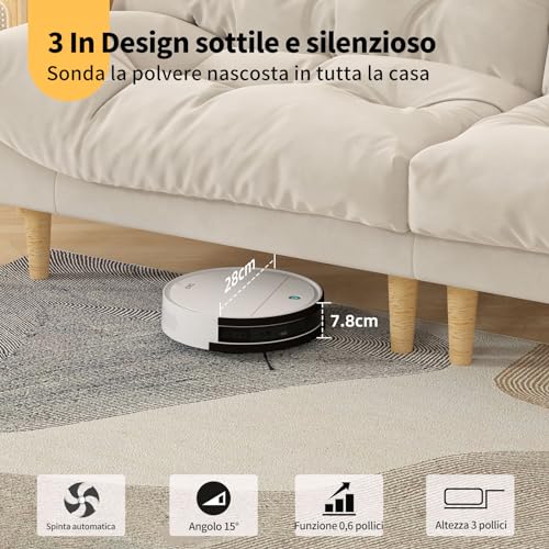 OKP K5B Robot Aspirapolvere e Mocio Ultra Sottile 7.7 cm, 2500Pa, Wi Fi/App/Alexa, Adatto per Salviette Monouso, Ideale per Peli di Animali, Tappeti, Pavimenti Duri, Automatic Recharge : Casa e cucina