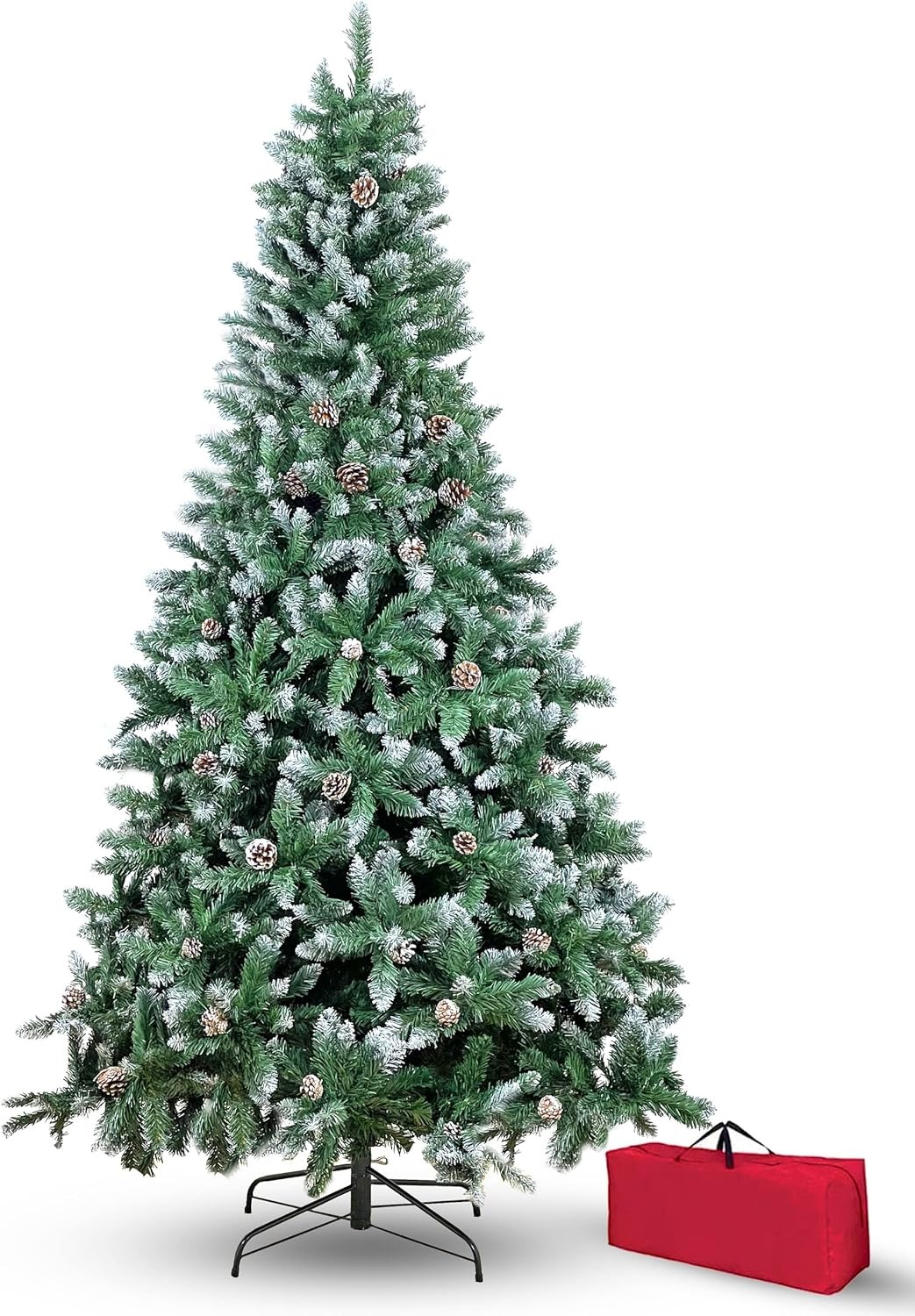 Brigros - Albero di Natale Artificiale Ago di pino folto, + Borsone, Effetto Realistico, Rami a Gancio, Facile Montaggio, PVC, Base Metallica, Ignifugo (Innevato, 120 cm) Visita lo Store di Brigros