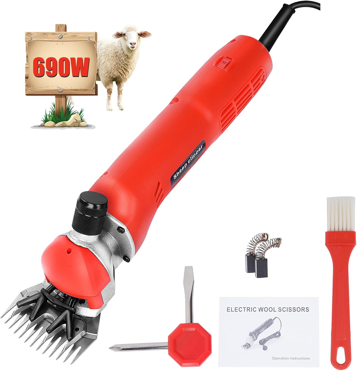 Sinbide 690W Tosatrice Elettrica Professionale per Cavalli, Tosatrice Professionale Tosatura per Pecore Efficiente Risparmio di Lavoro,per Lana di Pecore, Montoni e Capre (Rosso)