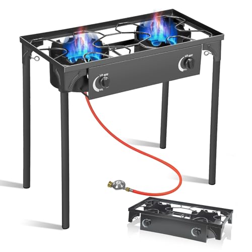 BACOENG Fornello a Gas a 2 fuochi con gambe rimovibili, Fornello da Campeggio portatile, Fornello a Gas da esterno con Tubo del Gas 1,5 m con regolatore di Pressione 50 mbar : Amazon.it: Sport e tempo libero