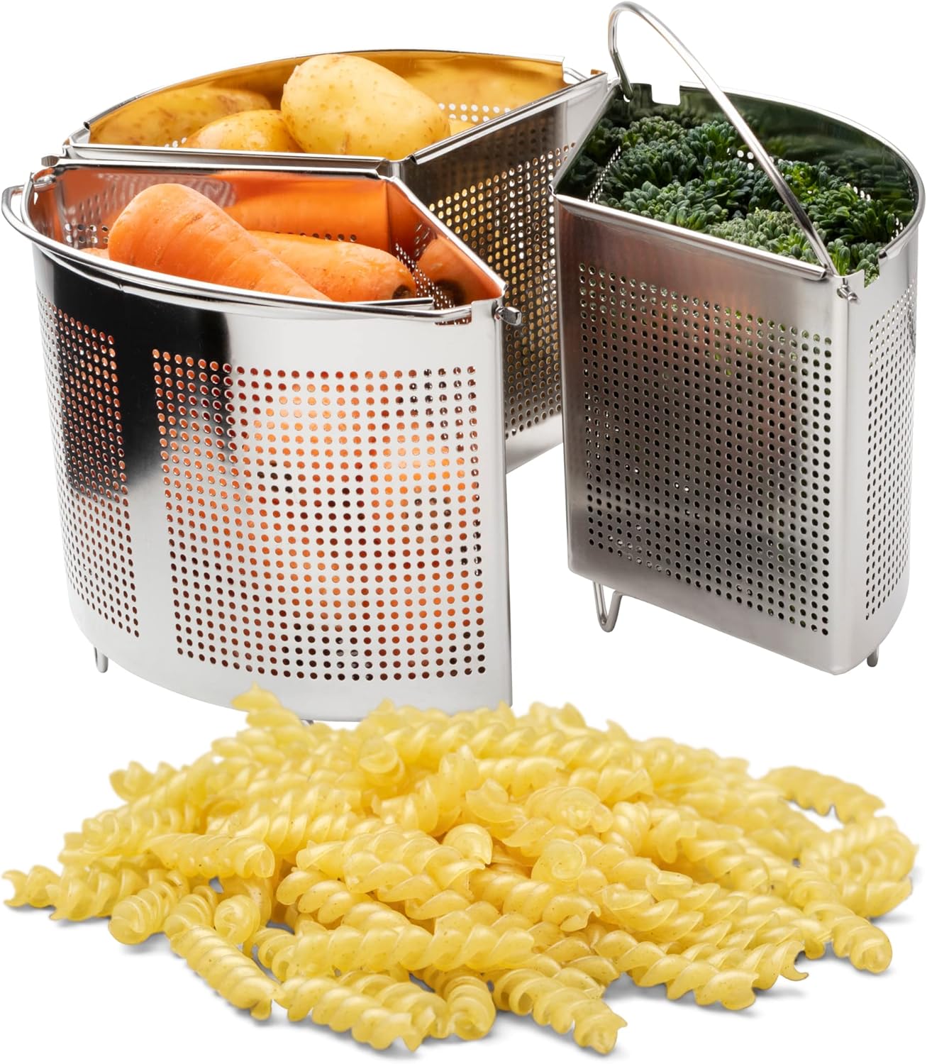 Saucepan Triple Divider And Separator Set - Saves Energy and Space When Cooking. Three Part Professional 18cm Stainless Steel Strainer. Vegetables, Potatoes, Mussels, Boiled Eggs. Pan Not Included.