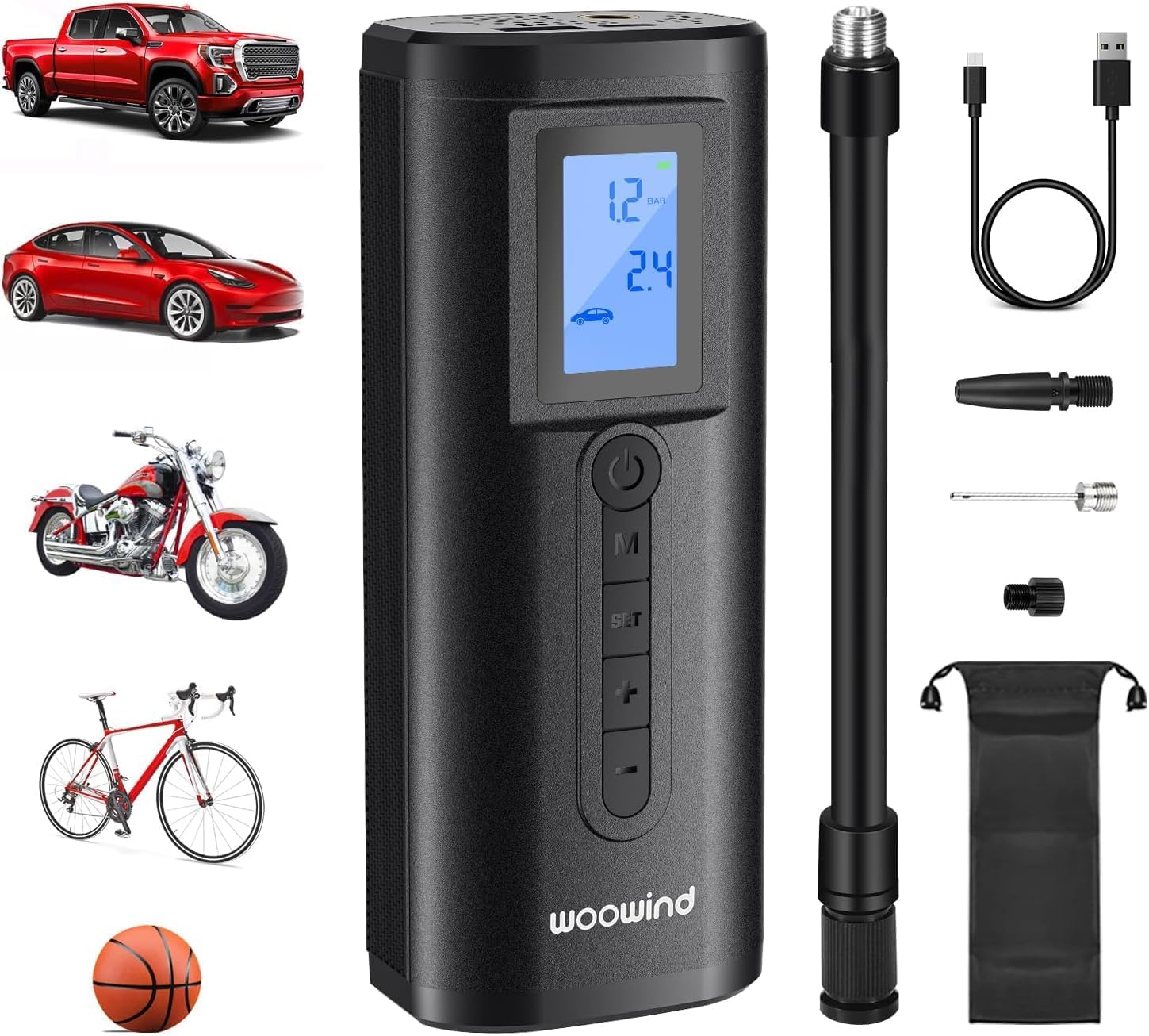 Woowind LP1 Portable Air Compressor, Electric Bicycle Pump, 150PSI, Car Tire Inflator, Mini Portable Compressor, Auto Shut-off for Car, Motorcycle, Bicycles and Balls