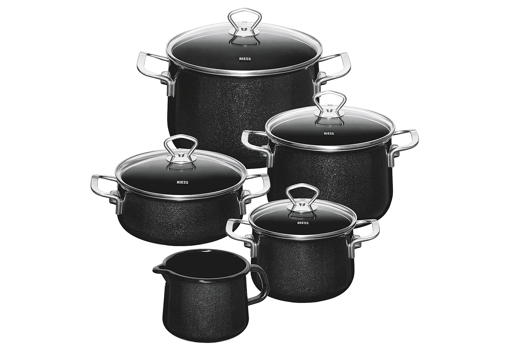 2025 Set pentole Black Magic smalto nero 5 pezzi