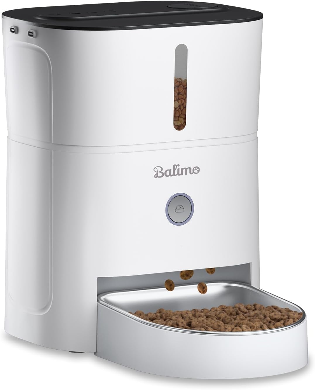 Balimo Distributore Automatico Cibo Gatti, 3L Dispenser Crocchette Gatto, Distributore Cibo Gatticon Timer Programmabile, 6 pasti al giorno, Con Vasca in Acciaio inox, Adatto Per Cani e Gatti, Bianco