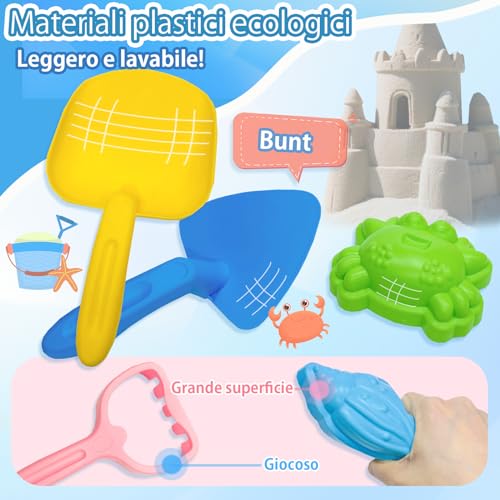 VBACALA Giochi di Giocattoli Spiaggia per Bambini da 3 Anni in su, 11Pezzi Giocattoli di Sabbia con 4 in 1 Passeggino da Spiaggia Rimovibile Unicorno, Borsa a Rete, Pala e Animali Marini Stampi : Giochi e giocattoli