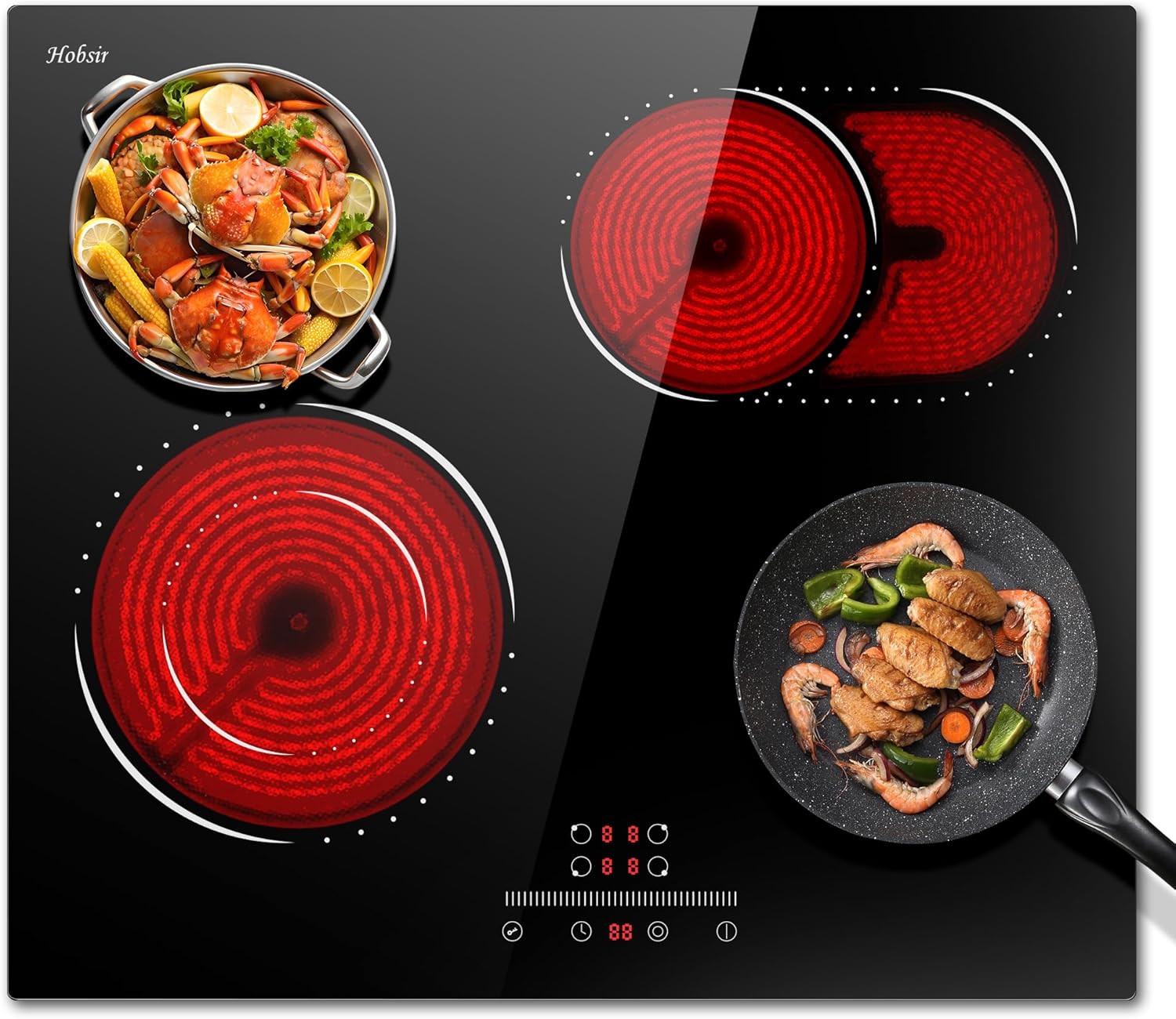 Hobsir Electric Glass Ceramic Hob, 4 Burner Plate, 6000W, 9 Power Levels, Safety Lock, No Plug Included, Built-in, Hobsir