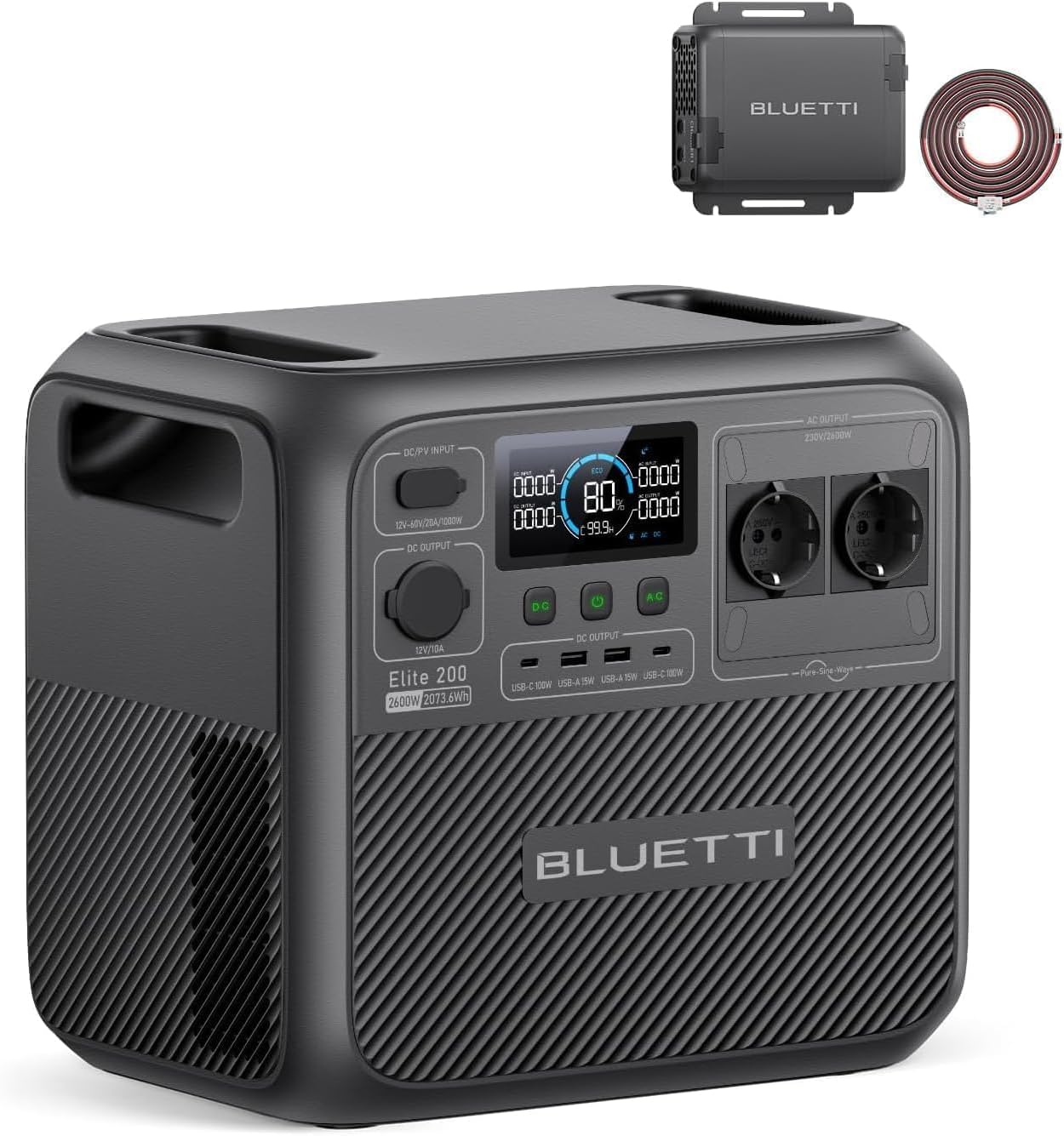 BLUETTI Elite 200 V2 Portable Power Station (2025 New) with 2073.6Wh LFP Battery, 2 Outputs AC 2600W (3900W Power Lifting), 17 Years, Ideal for Camping, Off-grid, Emergency