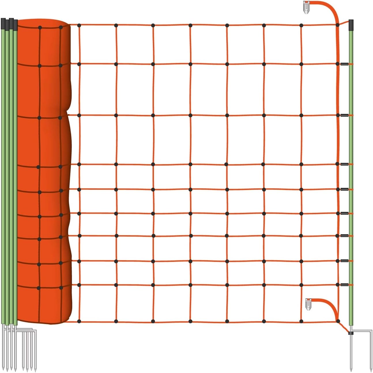 VOSS.farming Rete per recinzioni da pascolo elettrificabili, Altezza 120 cm e 50 m di Lunghezza, a Punta Doppia, 14 Pali Verdi, Colore Arancione, scaccia Lupi