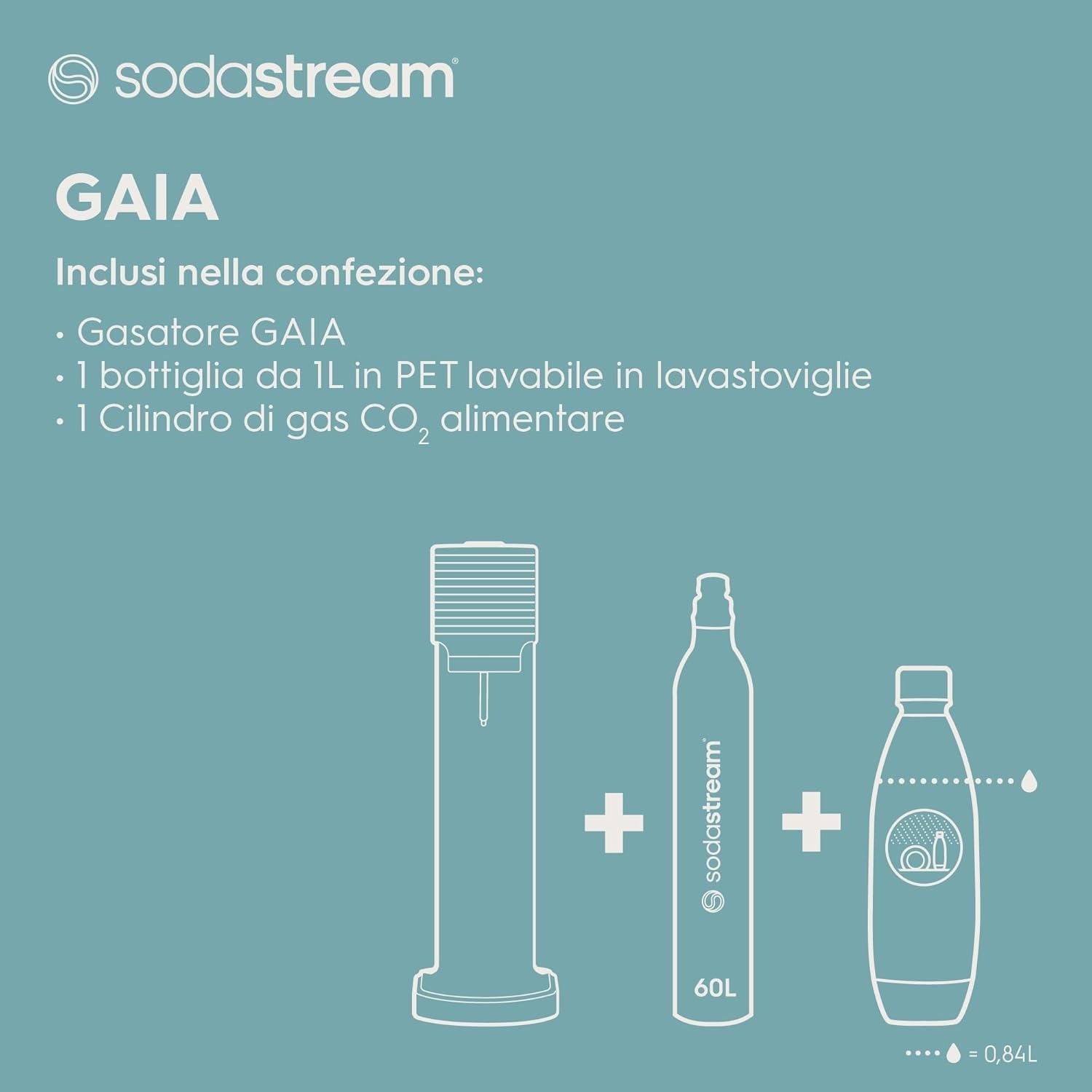 Sodastream Gasatore Gaia bianco ideale per realizzare acqua frizzante, include una bottiglia lavabile in lavasoviglie e un cilindro contenente Co2