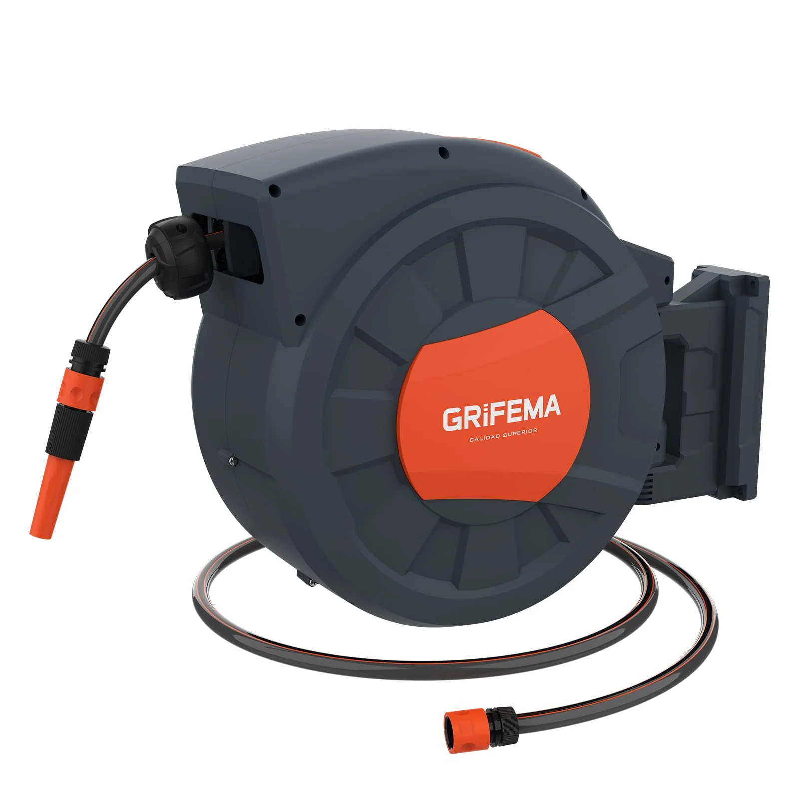 GRIFEMA G301-35, Avvolgitubo da Parete, Cassetta Avvolgitubo con Tubo da 35m, Avvolgitubo da Parete Orientabile a 180°, Riavvolgimento Automatico con Ugello Regolabile