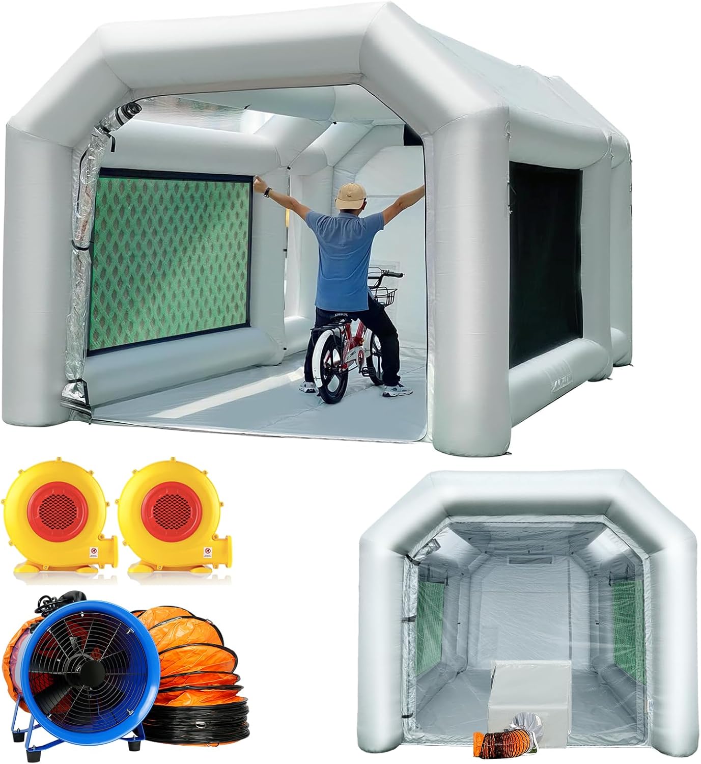 Cabina di Verniciatura Gonfiabile 14x10x8.5 Ft con Filtri Doppi e Sovradimensionati e Due Soffiatori (480W + 370W), Più Resistente – Tenda Gonfiabile Portatile per Verniciatura di Parti Auto e Mobili