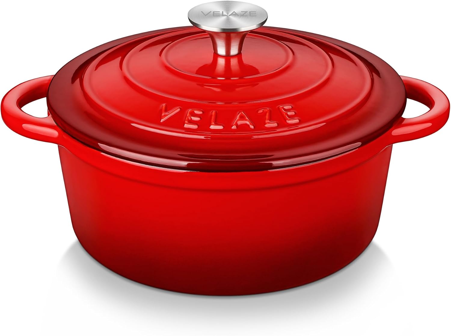 Velaze Cast Iron Casserole, Induction Stewed and Braised Saucepan, Cocotte Casserole with Enameled Coating Lid, Dutch Oven, Red, Oval - 34cm, 7L