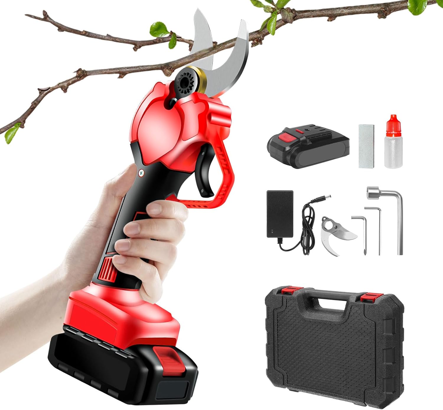 40mm Cordless Pruning Shears, 21V Brushless Motor, Electric Garden Shears, SK5 Blades with Safety Lock, Cordless Garden Scissors for Fruit Trees, Gardens, Branches