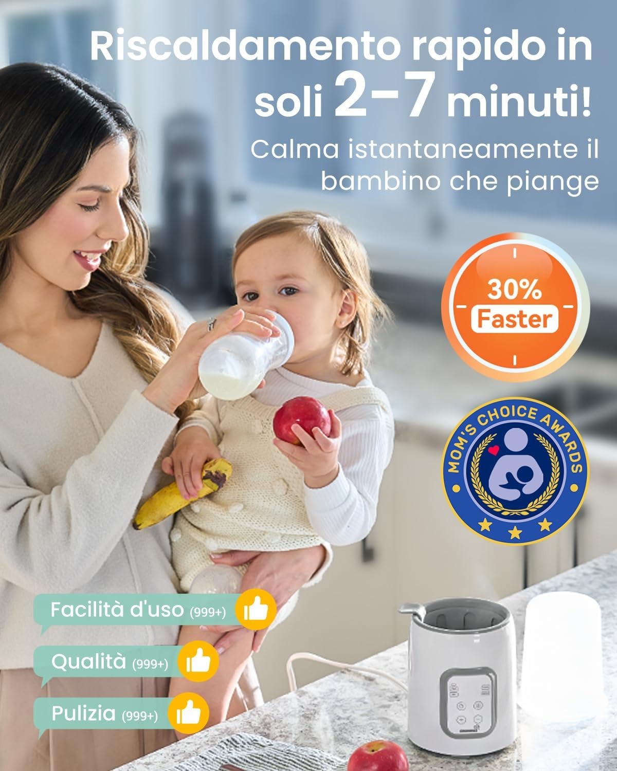 Scaldabiberon, Sterilizzatore Biberon 8 in 1 lcd Controllo Accurato Della Temperatura Per Latte Materno,Riscaldatore Di Alimenti Per Bambini Veloce e Scongelamento Scalda Senza Bpa Con Display