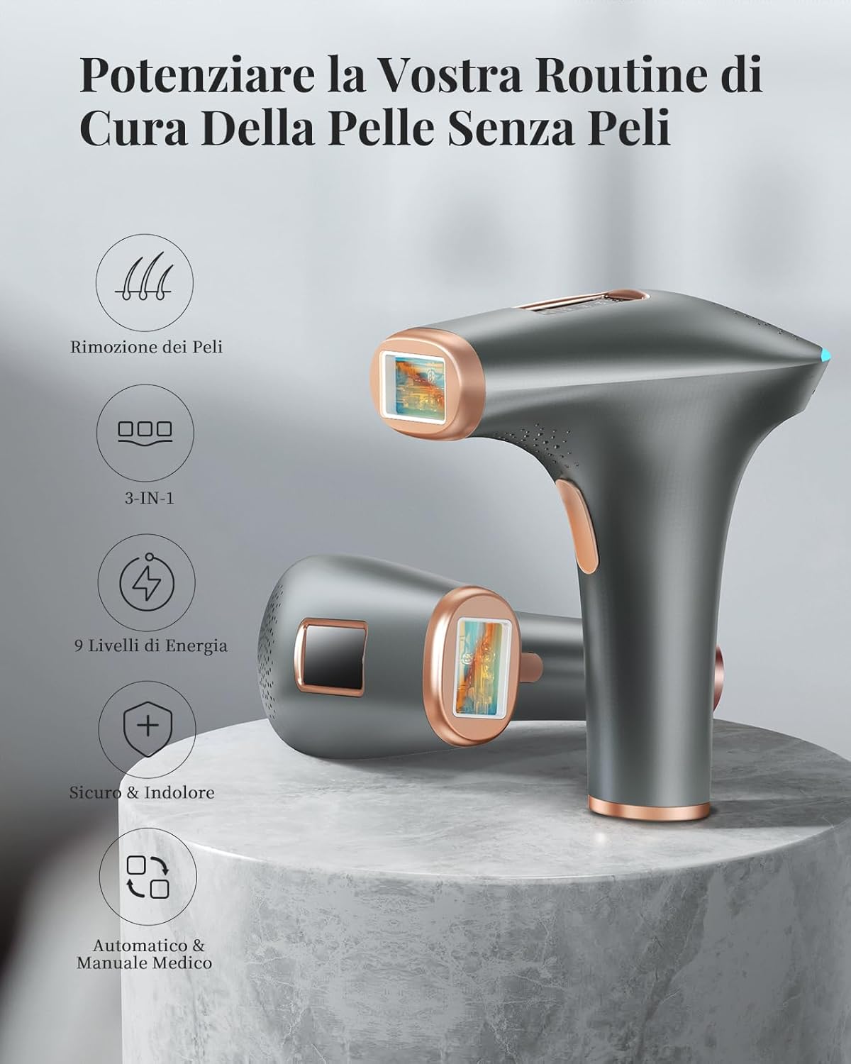 Haarlosy IPL Epilatore Luce Pulsata, 3-in-1 HR/SC/RA Epilatore Laser per Donna e Uomo, 9 Livelli di Energia Regolabile Adatto Depilatore Corpo, Viso, Ascelle, Gambe (Bianco)