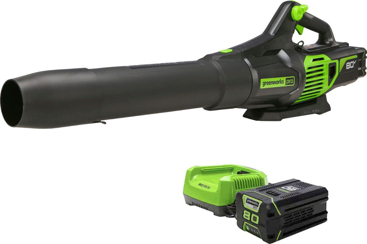 Greenworks – Soffiatore portatile a batteria 80V 730 CFM 170 MPH ricondizionato (1 batteria da 2,5 Ah e caricabatteria inclusi) – Verde