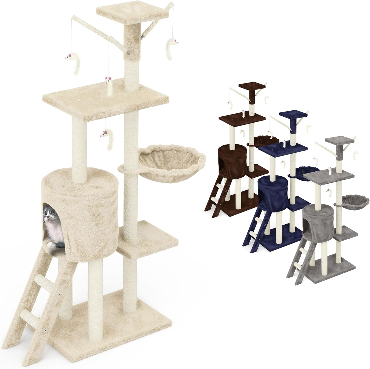 Beltom® Cat Puller 140 cm Playground Kennels Cat Scratching Sisal Cuiccia Tree Scratching Gym – Grey