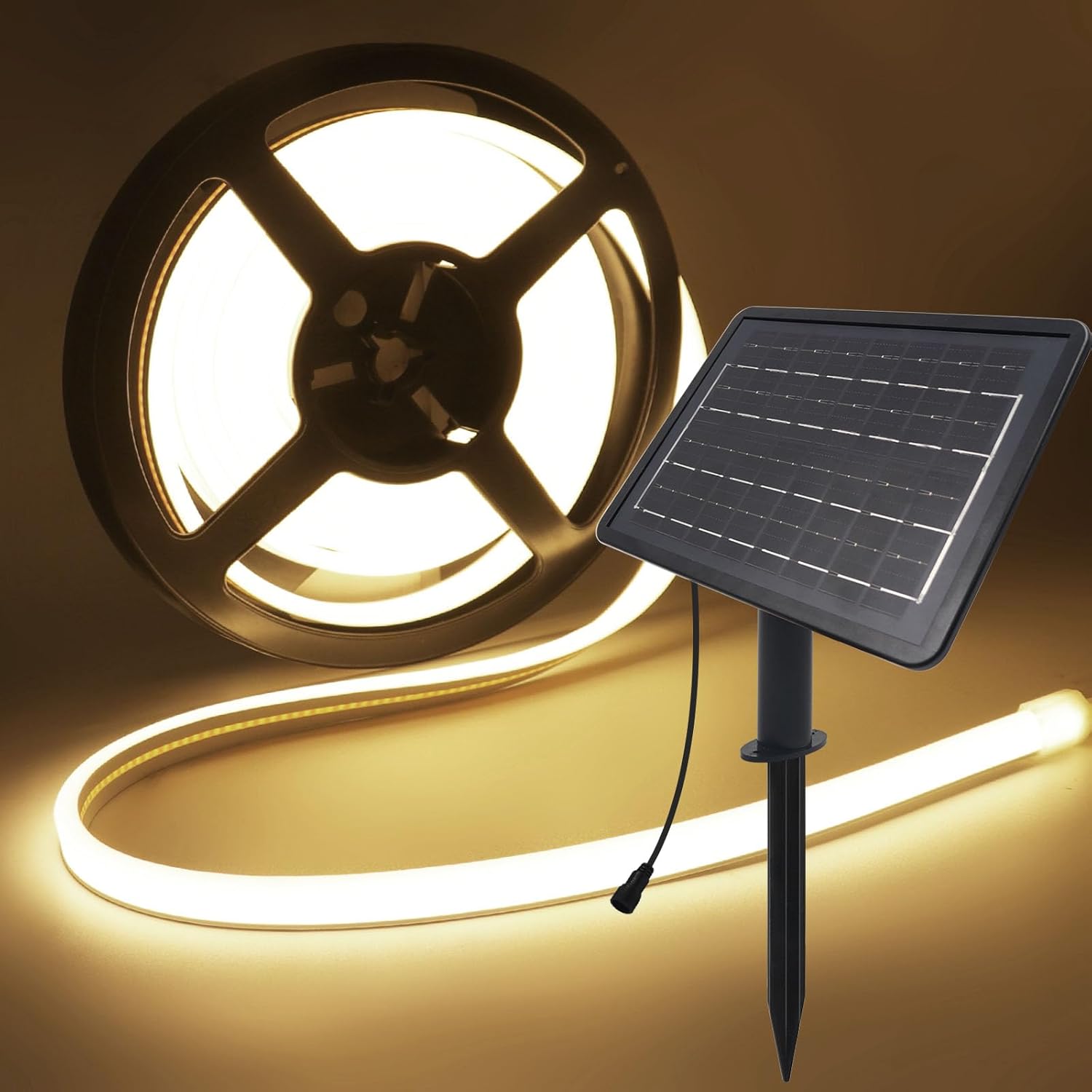 KISUFU 24V Solar COB Neon LED Strip, doppia faccia luminosa 320 LEDs/m IP67 impermeabile striscia di luce con 1200mah 8-mode pannello solare LED Per giardino, piscina decorazione.