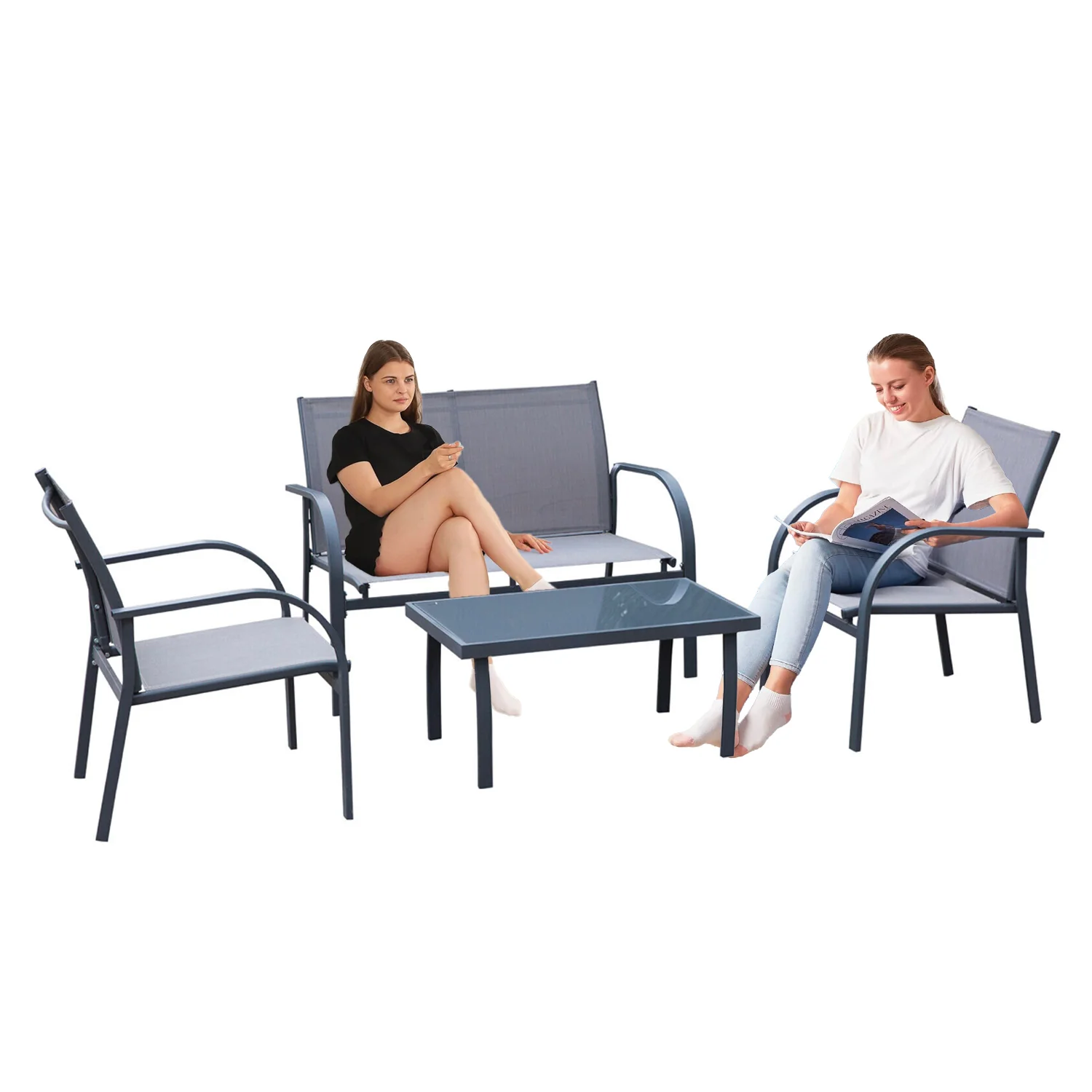 Salotto Da Giardino 2 Poltrone 1 Divano 1 Tavolo Nero-Grigio