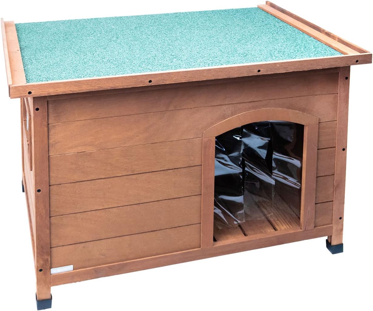 Aqpet Friends Baita Wooden Outdoor Dog Kennel with Opening Roof and Thermal Curtains Included, Large 116 x 79 x 85 h