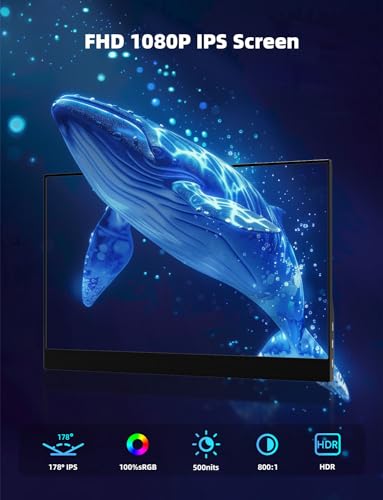 CUQI Monitor Portatile, Monitor Portatile da 15,6 Pollici 100% sRGB FHD, Monitor Mobile IPS 1920x1080 HDR con HDMI Type C per Laptop/PC/Raspberry Pi/Mac/Switch : Informatica