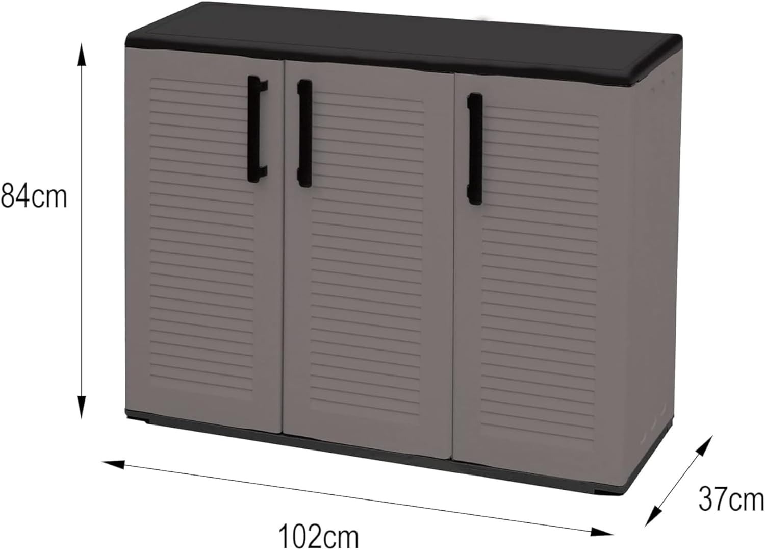 Dmora Armadio da Esterno Gesves, Mobile Balcone Multiuso, Armadietto Outdoor 3 Ante, 100% Made in Italy, 102x37h84 cm, Grigio e Nero, Finitura Quadri