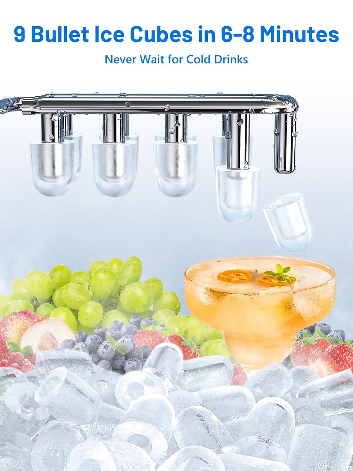 VINATO Macchina per il Ghiaccio, 9 Cubetti di Ghiaccio in soli 6-8 Minuti, Macchina per il Ghiaccio 12kg/24h, Macchina ghiaccio casa Portatile per Cucina, Bar, Campeggio