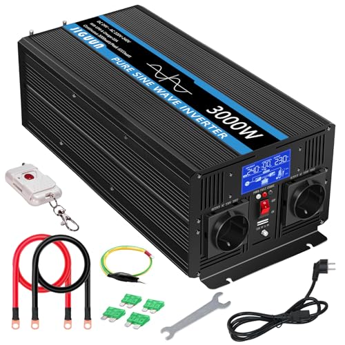 JIGUUN 3000W Inverter Onda Pura 24V 220V Trasformatore con Caricatore 20A e Circuito di priorità di Rete e ups，2 Prese EU, Telecomando Wireless e Display a LCD Potenza di Picco 6000W : Amazon.it: Elettronica