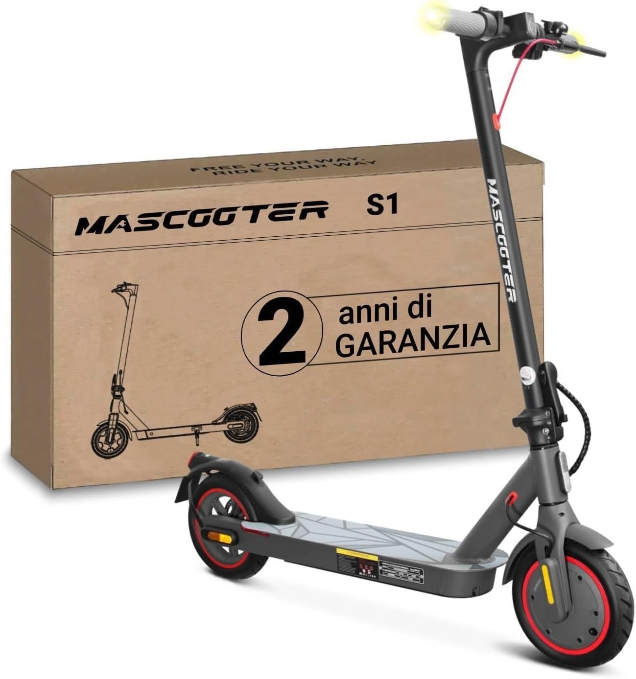 MASCOOTER Monopattino Elettrico Adulto (300W) - Autonomia 20km - Indicatori di Direzione e Rigenerazione Batteria in Frenata - Ruote da 8.5