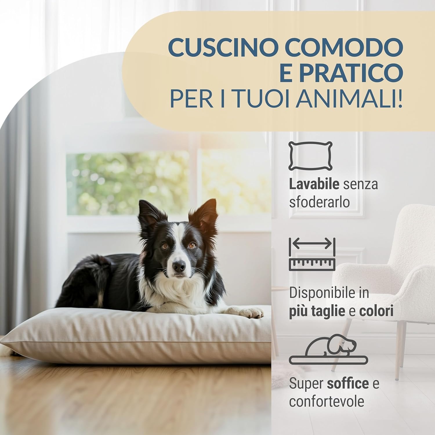 Dorian Home - Cuccia Cane Interno Taglia Grande, Media e Piccola - Cuscino Cane e Gatto Lavabile senza Sfoderare, Extra Imbottito e Morbido - Cuscino per Cani e Gatti Antimacchia Resistente ai Graffi