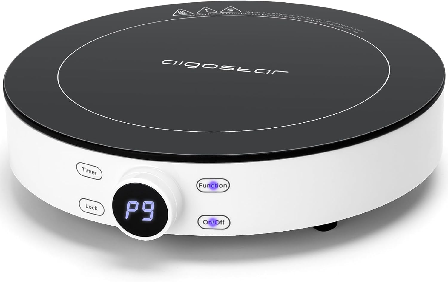 Aigostar Cookmate - Piastra a induzione da 2000W, fornello a induzione in vetroceramica. Controllo Touch con timer e spegnimento automatico. Adatto per pentole con fondo di diametro 12-26 cm.