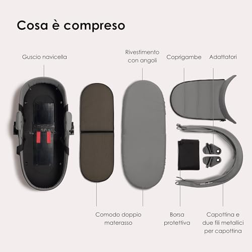 Babyzen YOYO Navicella, Grigio   Include Materasso doppio e morbido, Guscio e capottina ventilati   Richiede il telaio YOYO2 (Venduto a parte) : Prima infanzia