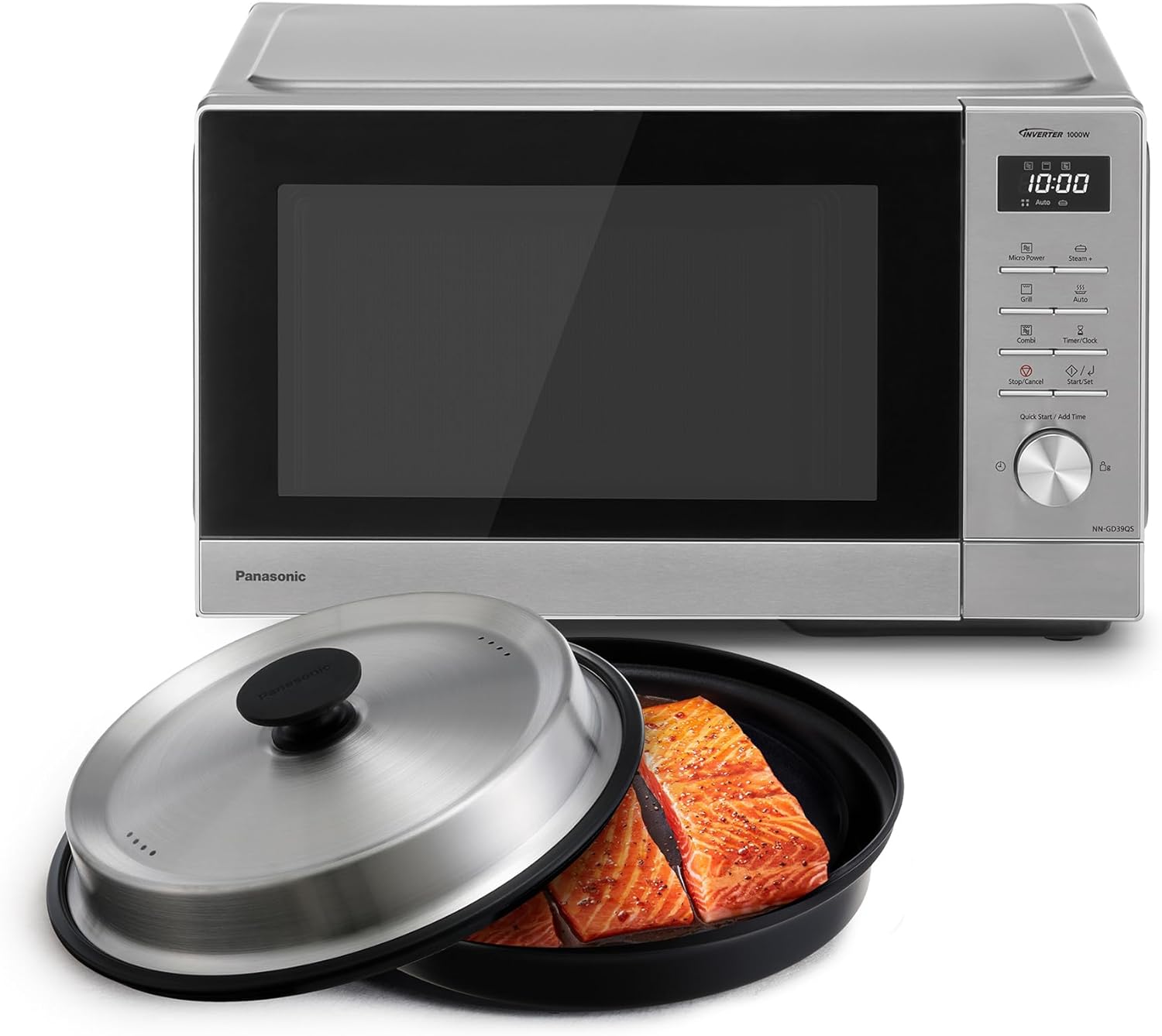 Panasonic NN-GD39QSEPG Forno a Microonde 29L con Grill e Teglia Steam+, 1000W, Auto Defrost, Cottura Combinata, Timer, Argento e Acciaio Inox