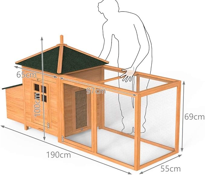 VOUNOT® Pollaio in Legno, Pollaio per Galline ovaiole da Esterno, 190 x 100 x 55cm
