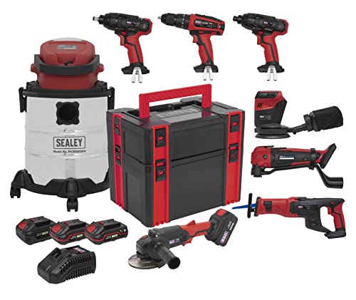 Sealey CP20VCOMBO4 8 x 20 V Cordless Tool Combo   4 batterie : Amazon.it: Fai da te